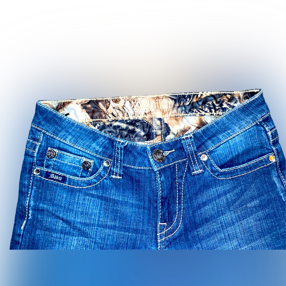 Y2K Vintage Low Rise Adiktd Car Tire Gold Accent Denim Jeans